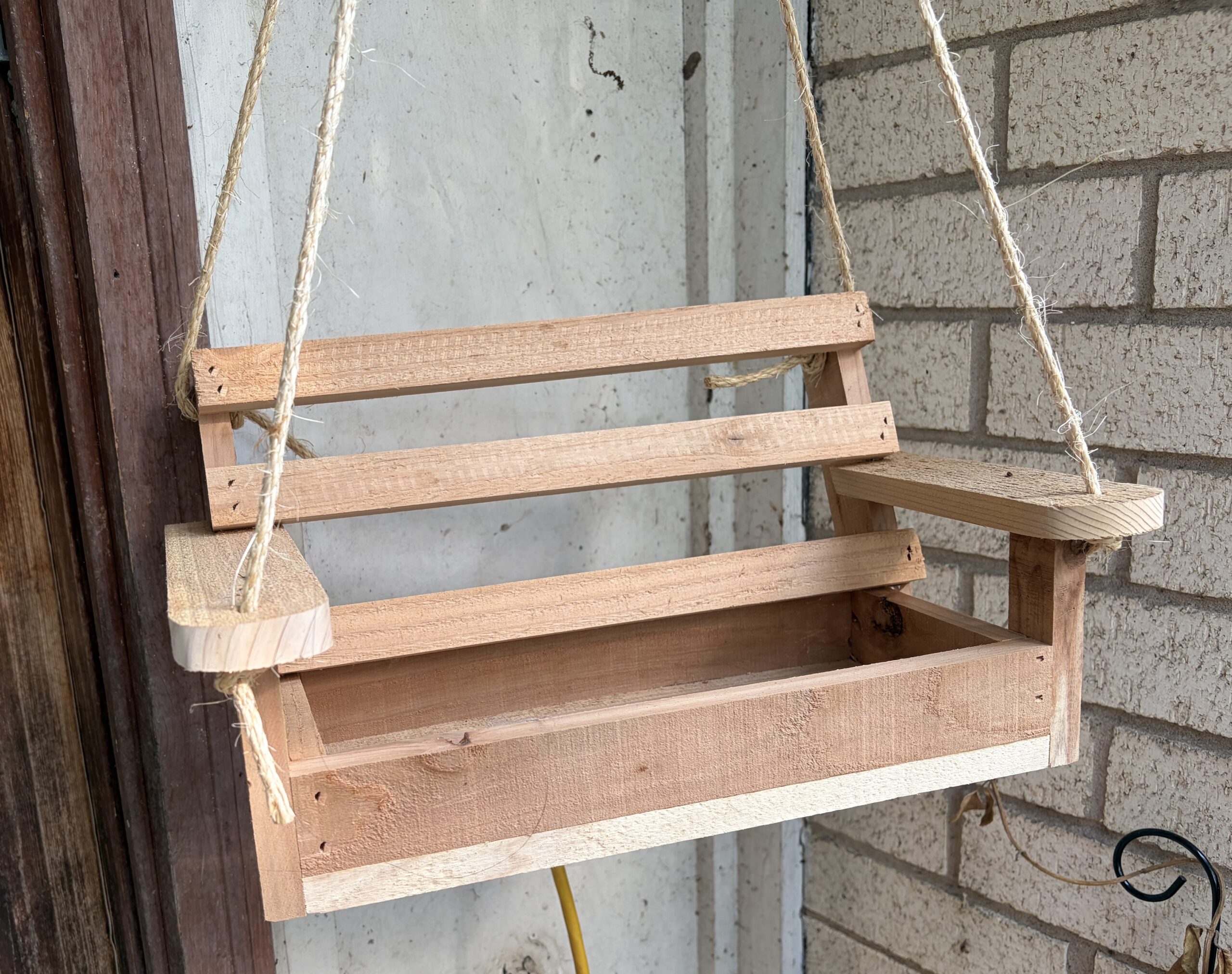 Handcrafted Cedar Plant Swing | Outdoor Hanging Planter, Jute Rope (Unfinished)